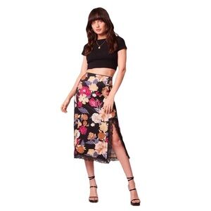Floral Black Midi Skirt